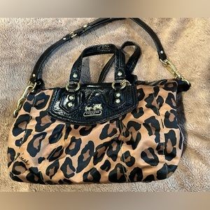 Coach Leopard Animal Print Satchel/Bag with Black and Gold Accents